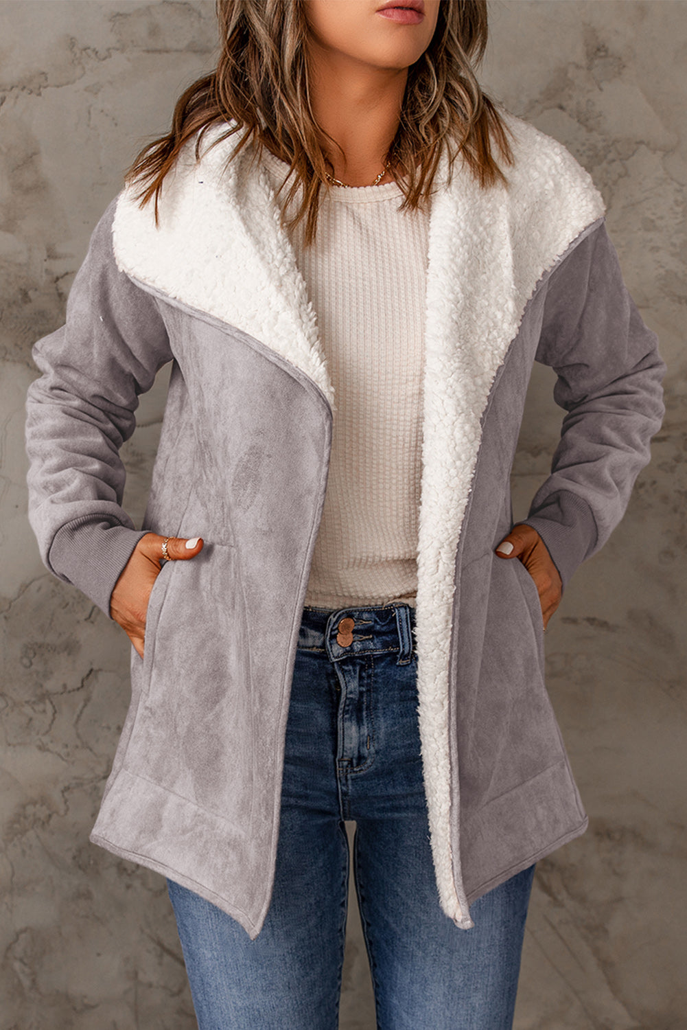 Zephariel Open Front Long Sleeve Sherpa Jacket