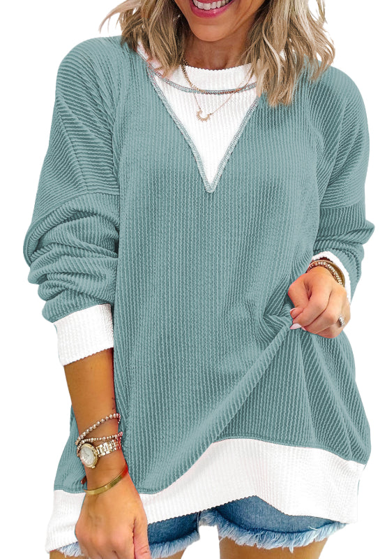 Zephariel Contrast Round Neck Long Sleeve Sweatshirt