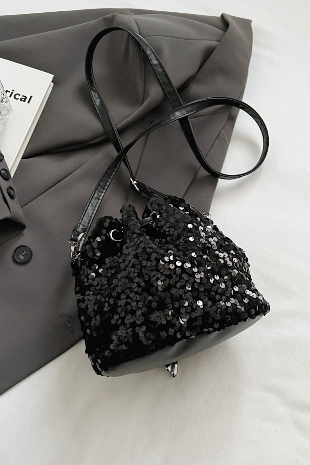 Zephariel Sequin Drawstring Bucket Bag