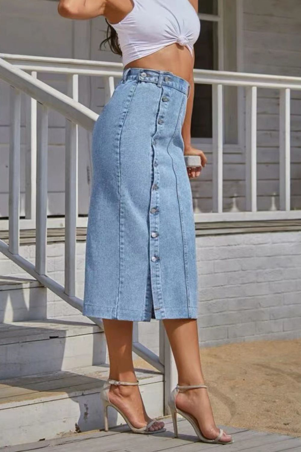 Zephariel Buttoned Split Denim Skirt