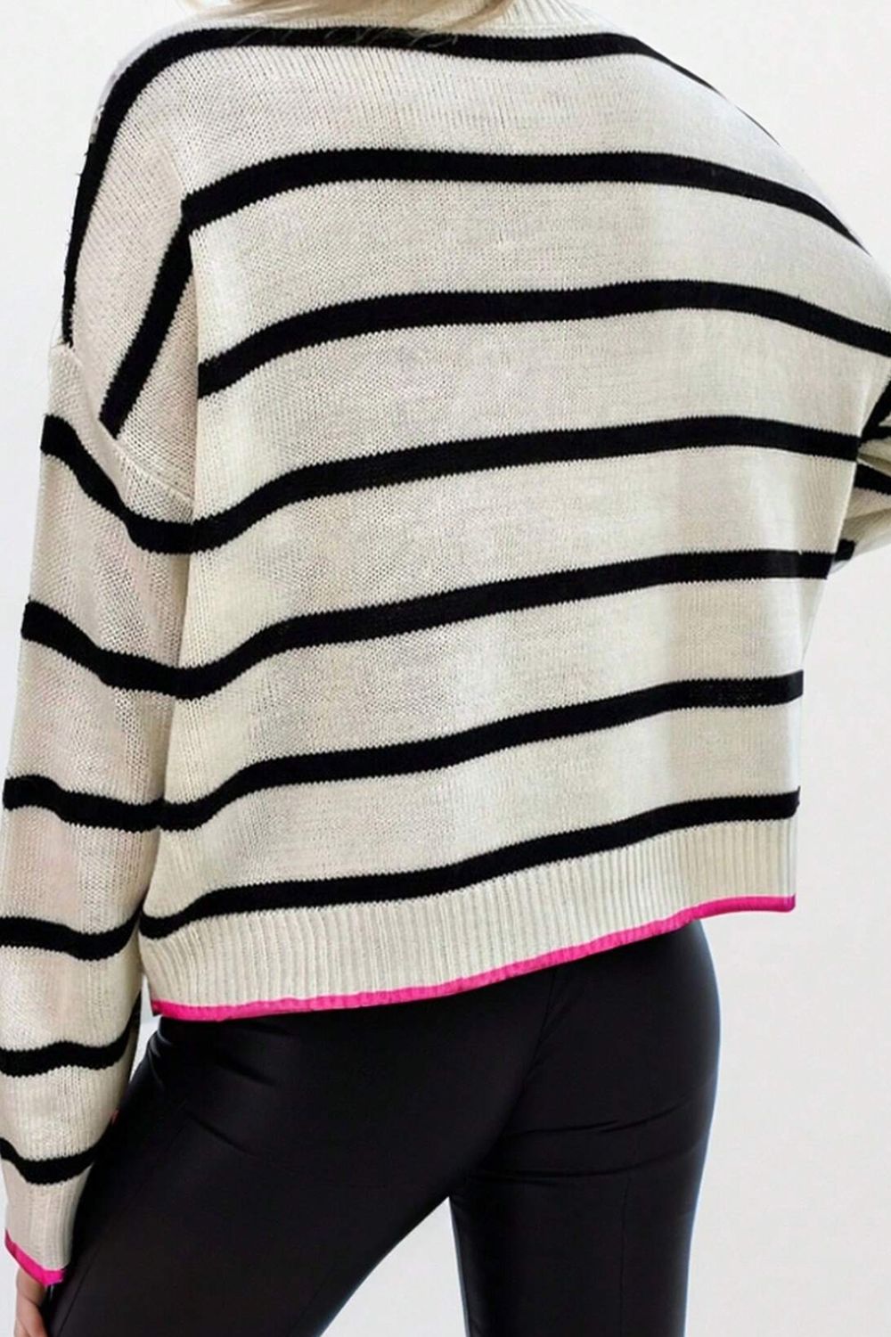 Zephariel Striped Round Neck Drop Shoulder Sweater