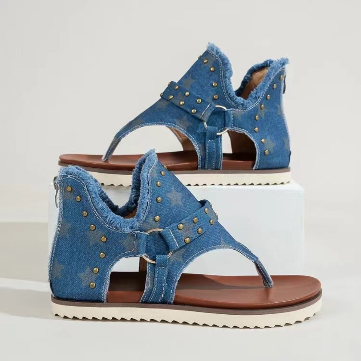 Zephariel Studded Raw Hem Flat Sandals