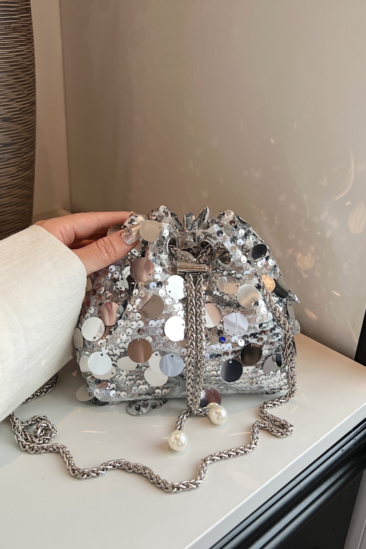 Zephariel Drawstring Sequin Crossbody Bag