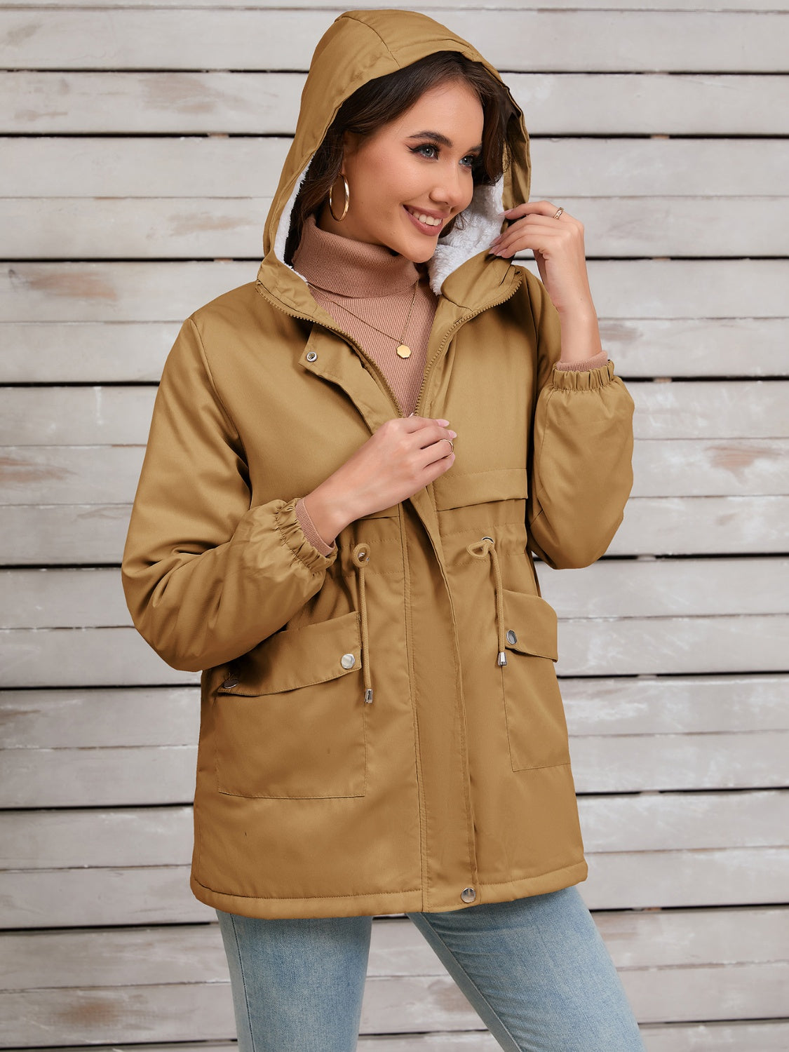 Zephariel Drawstring Long Sleeve Hooded Jacket