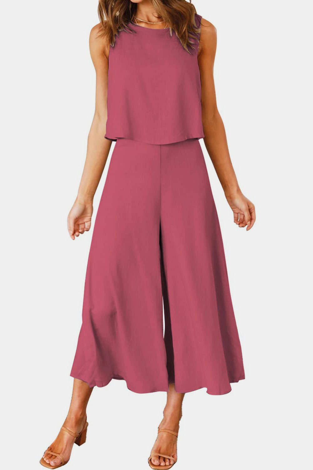 Zephariel Round Neck Top and Wide Leg Pants Set