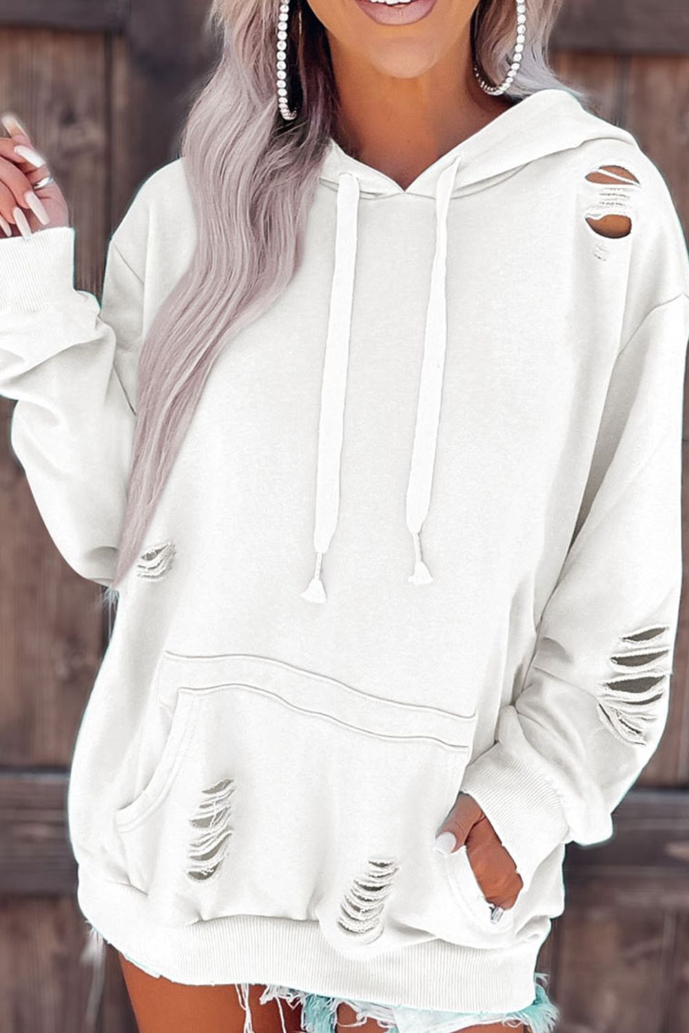 Zephariel Distressed Drawstring Long Sleeve Hoodie