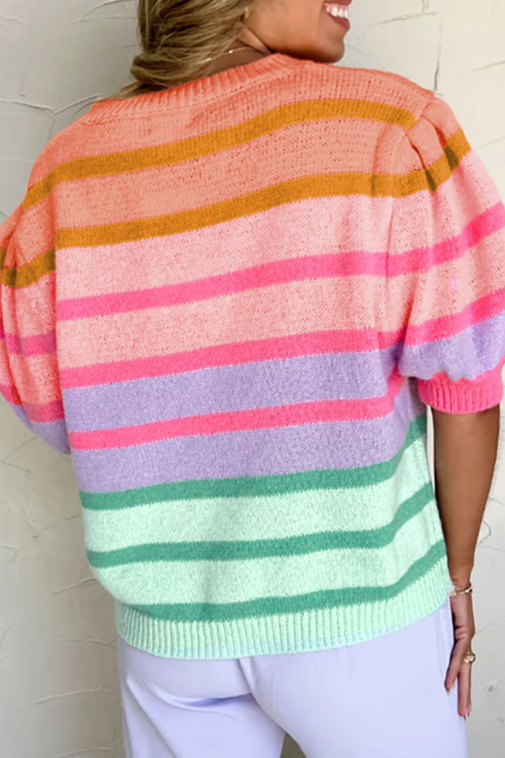 Zephariel Striped Round Neck Half Sleeve Sweater