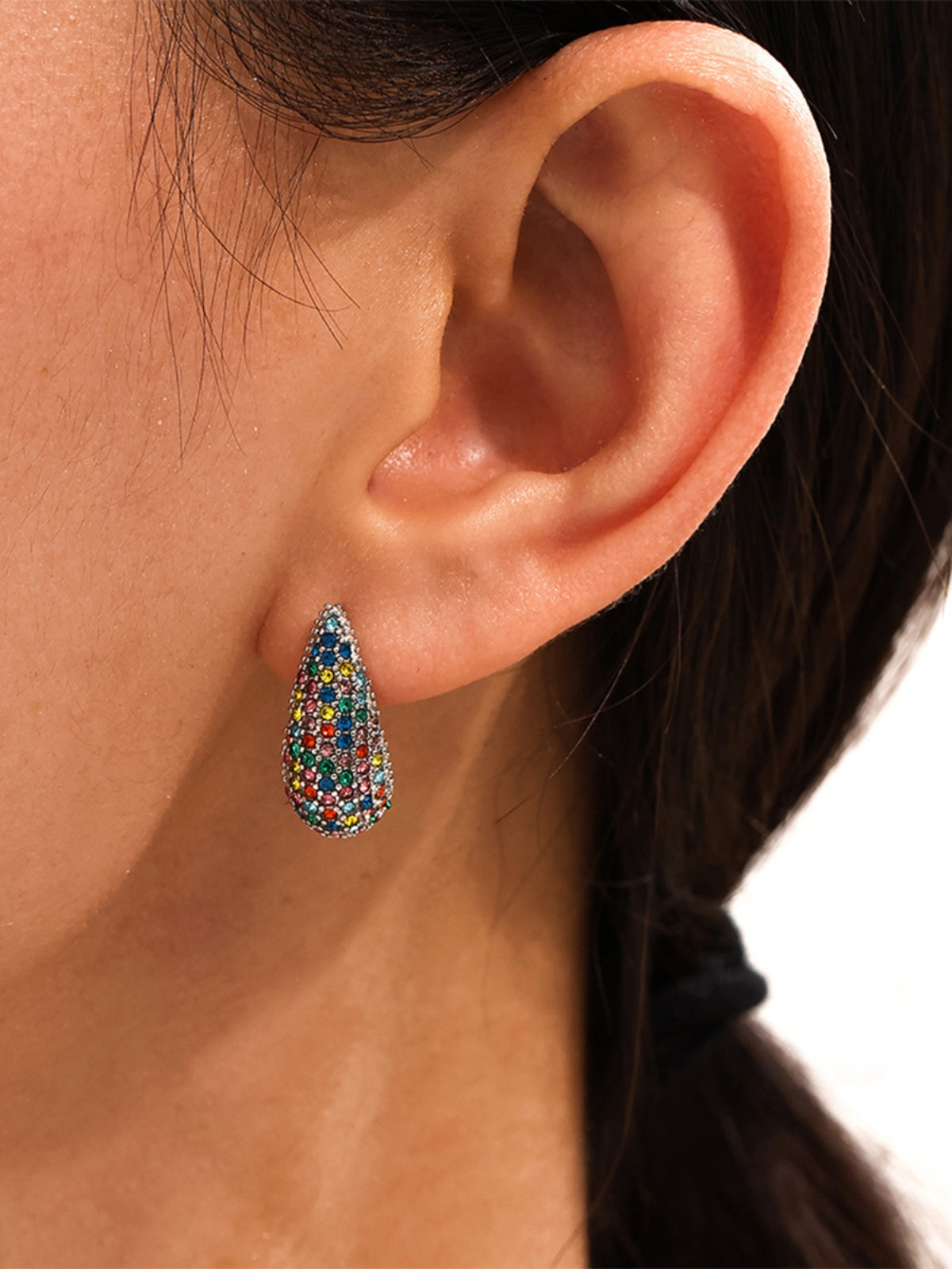 Zephariel Stainless Steel Inlaid Zircon Teardrop Earrings