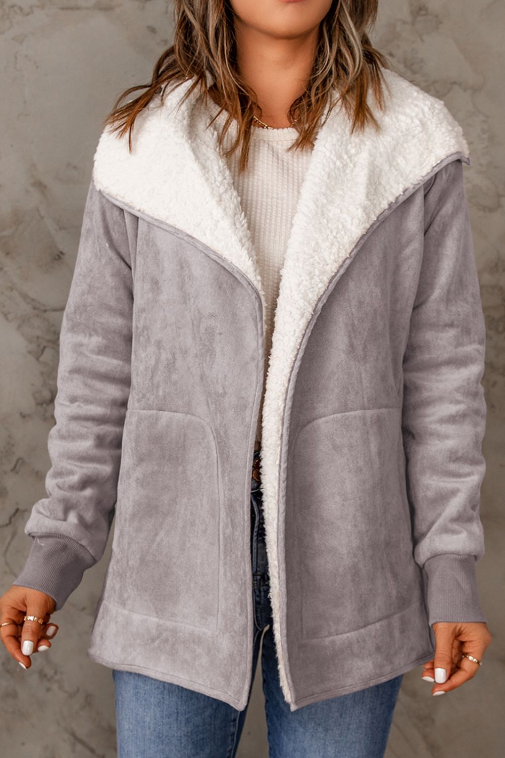 Zephariel Open Front Long Sleeve Sherpa Jacket