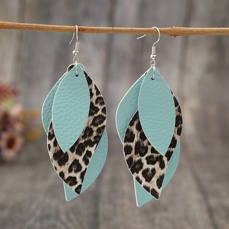 Zephariel Leopard PU Leather Leaf Earrings