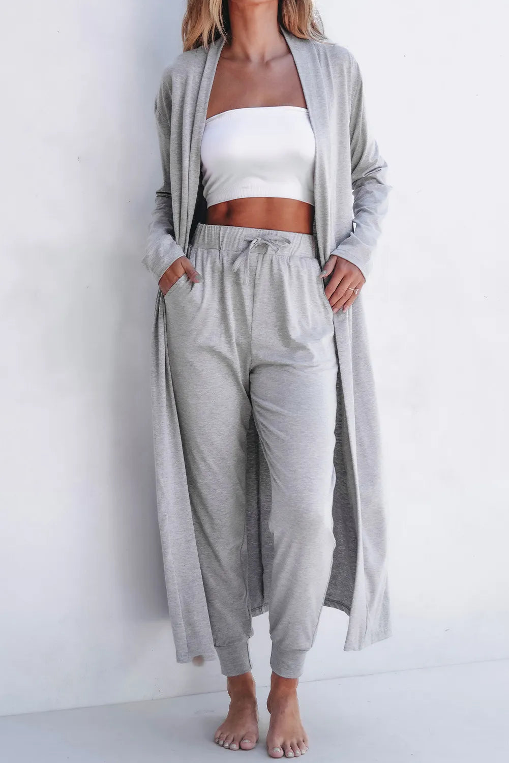 Zephariel Open Front Long Sleeve Cardigan and Pants Lounge Set