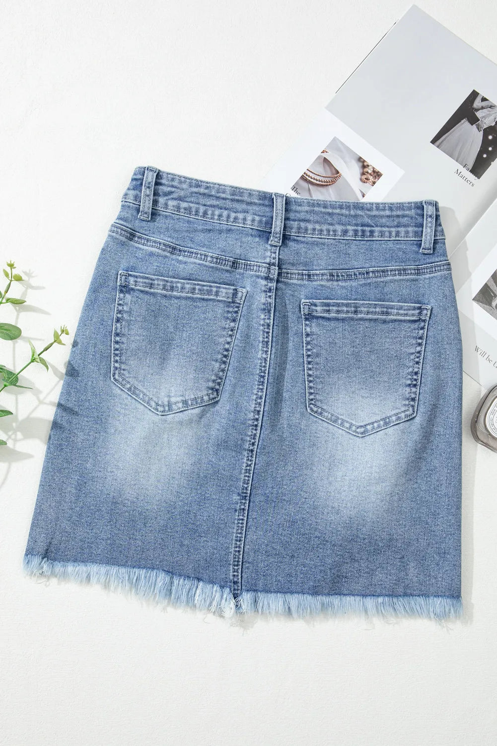 Zephariel Distressed Raw Hem Heart Mini Denim Skirt