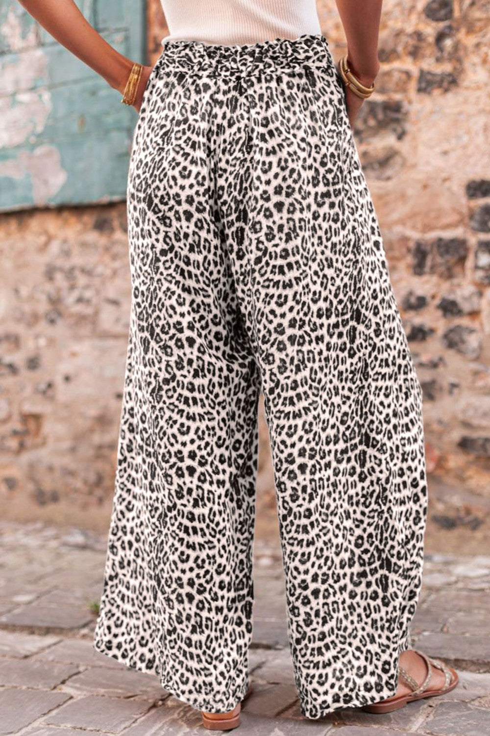 Zephariel Leopard Drawstring Wide Leg Pants