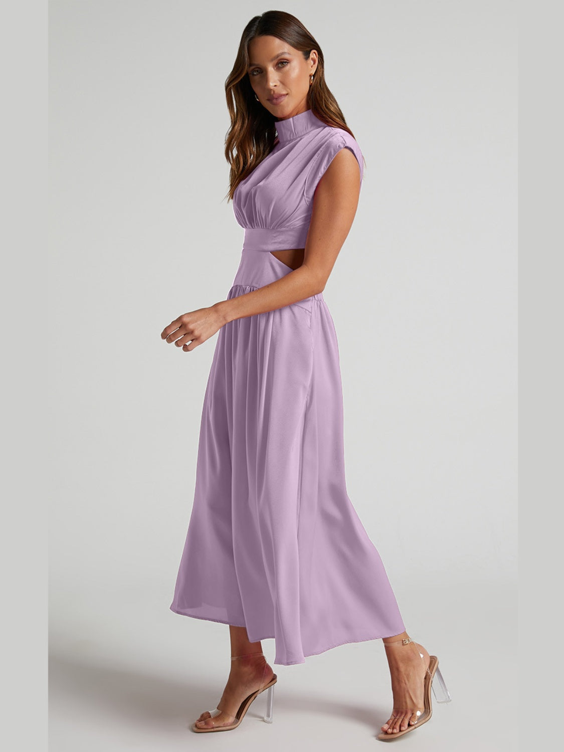 Zephariel Cutout Mock Neck Sleeveless Ruched Dress