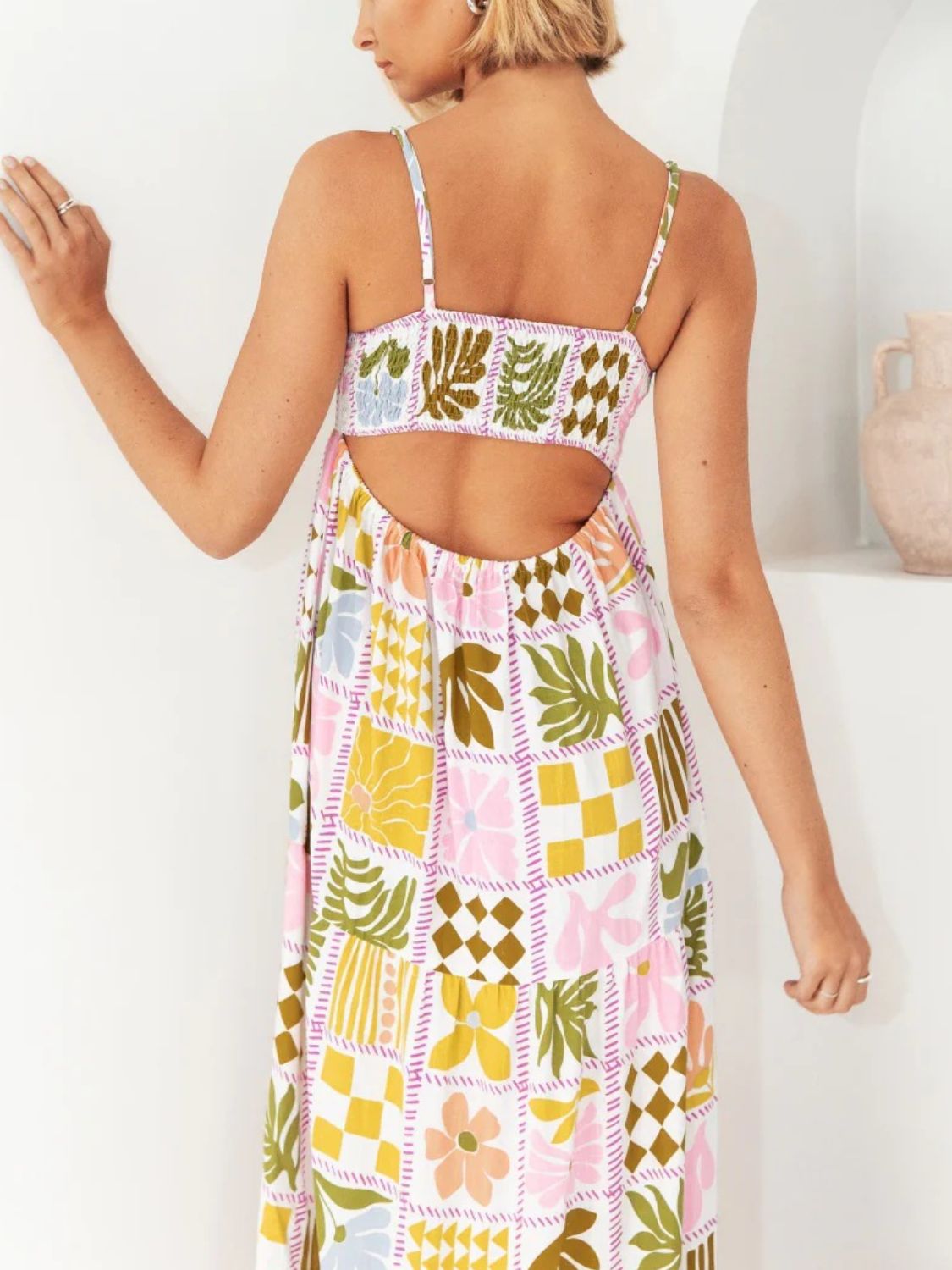 Zephariel Cutout Printed Square Neck Maxi Cami Dress