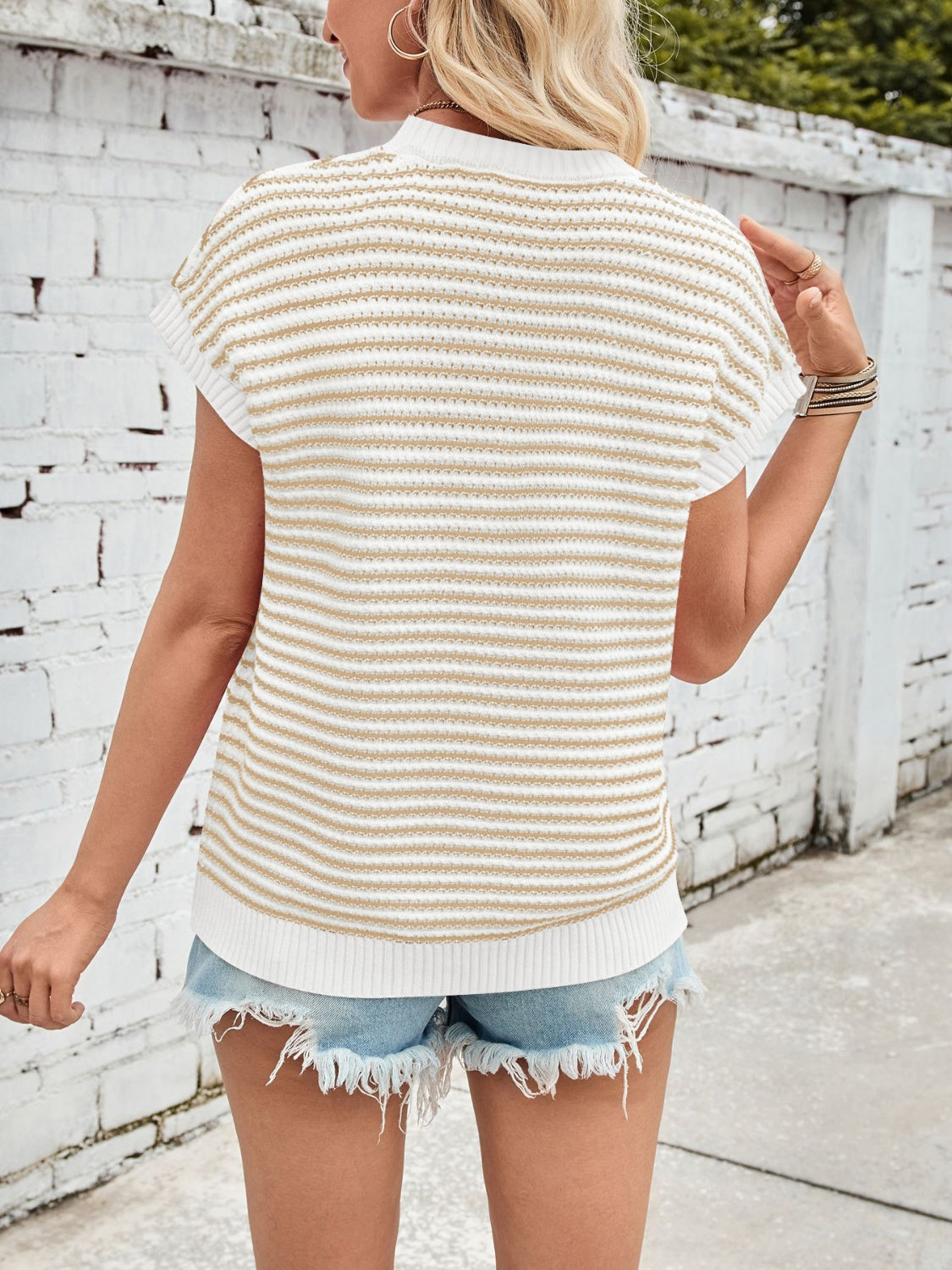 Zephariel Striped Round Neck Cap Sleeve Sweater