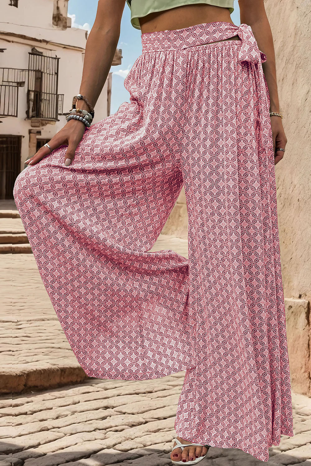 Zephariel Printed Tied Wide Leg Pants