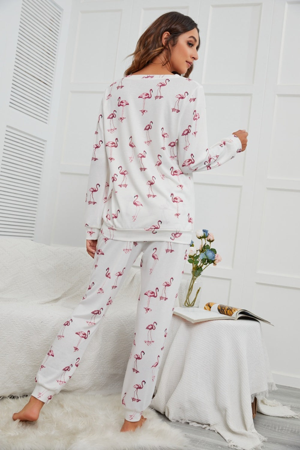 Zephariel Flamingo Long Sleeve Top and Pants Lounge Set