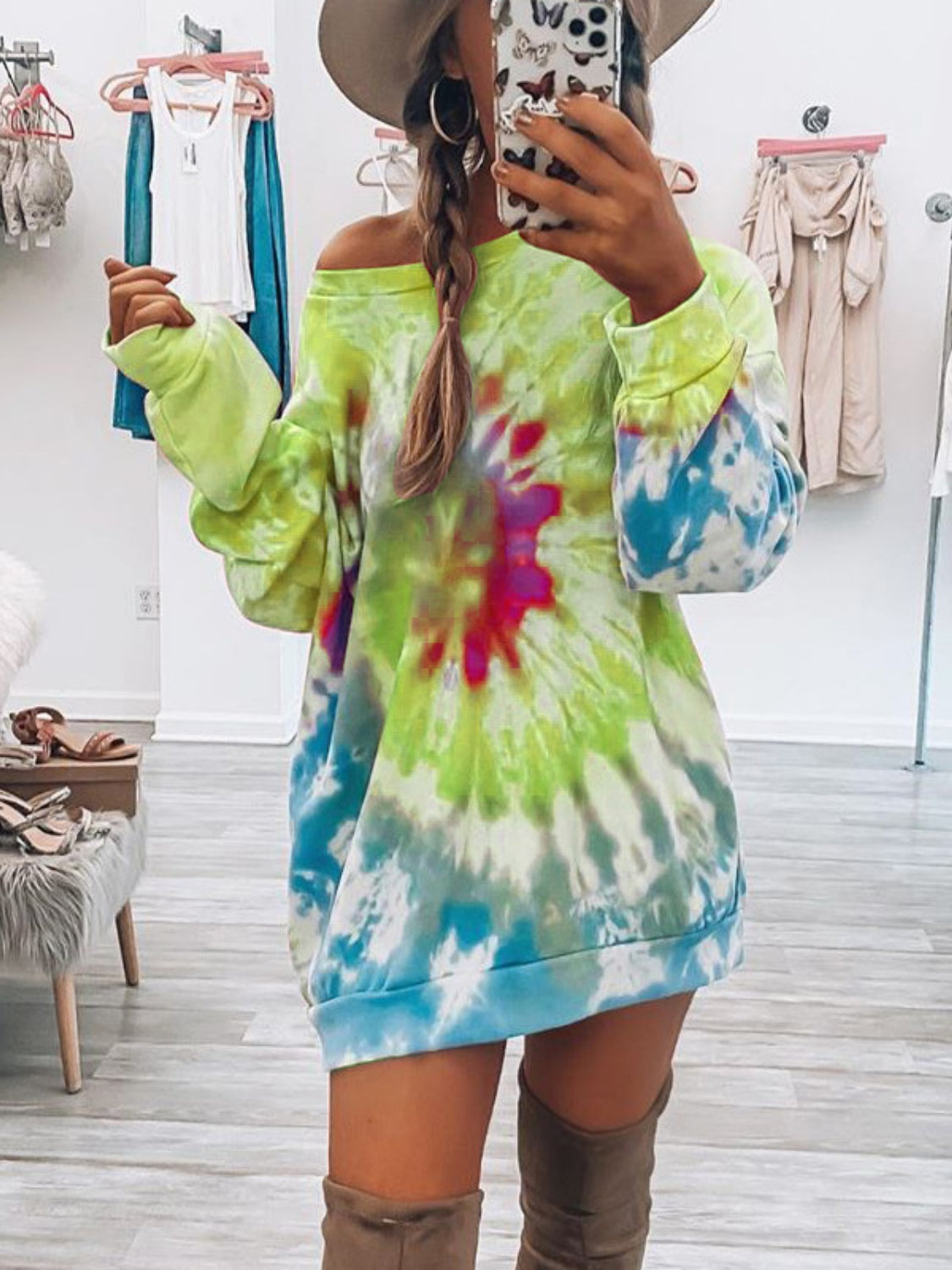 Zephariel Tie-Dye Round Neck Long Sleeve Dress