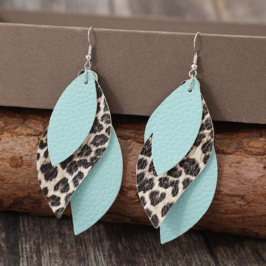 Zephariel Leopard PU Leather Leaf Earrings