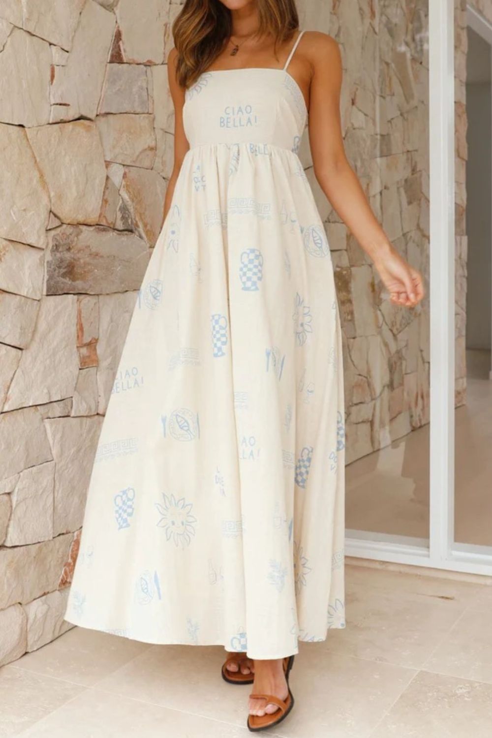 Zephariel Cutout Back Printed Square Neck Maxi Dress