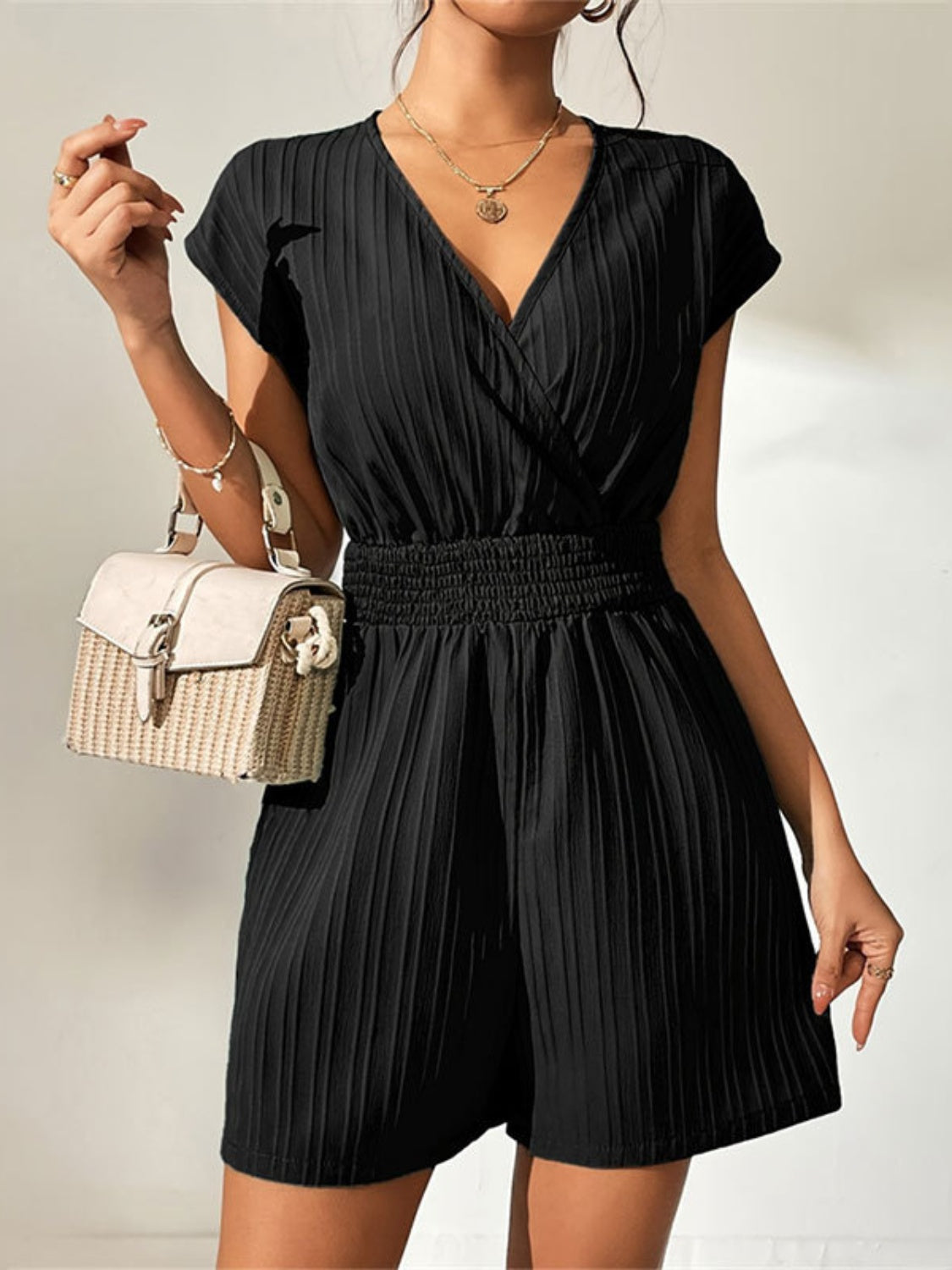 Zephariel Tied Surplice Short Sleeve Romper