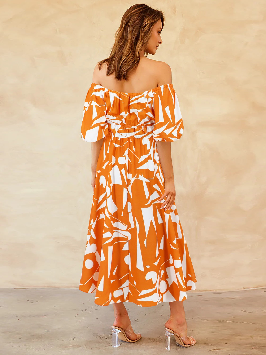 Zephariel Printed Off-Shoulder Balloon Sleeve Dress