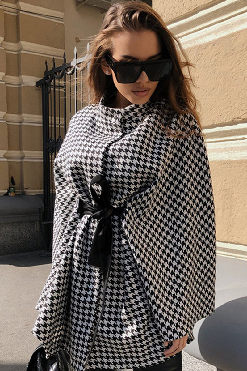 Zephariel Houndstooth Tie Waist Trench Coat