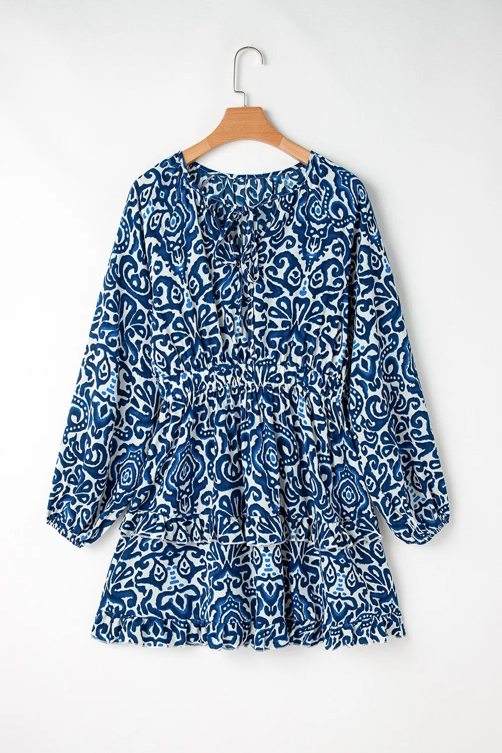 Zephariel Printed Tie Neck Long Sleeve Dress