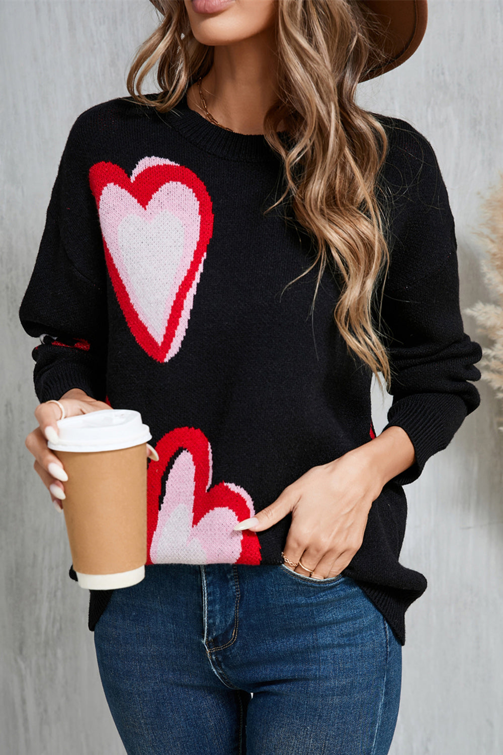 Zephariel Heart Round Neck Long Sleeve Sweater