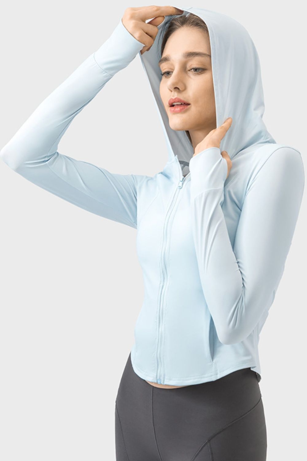 Zephariel Pocketed Zip Up Hooded Long Sleeve Active Outerwear