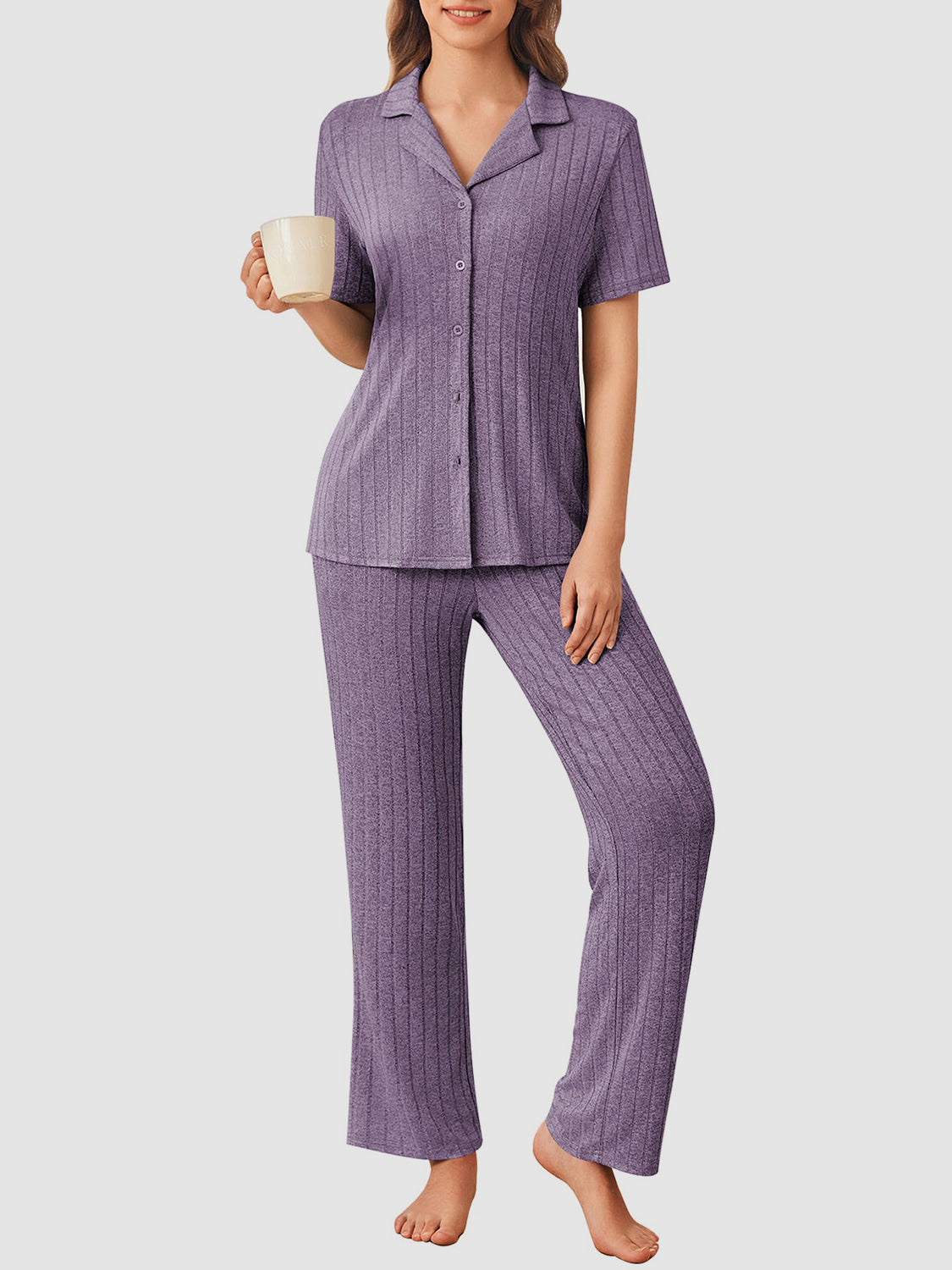 Zephariel Button Down Long Sleeve Top and Pants Lounge Set