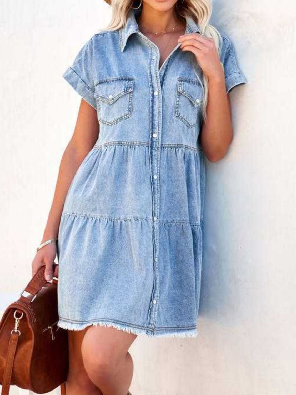 Zephariel Raw Hem Short Sleeve Denim Dress