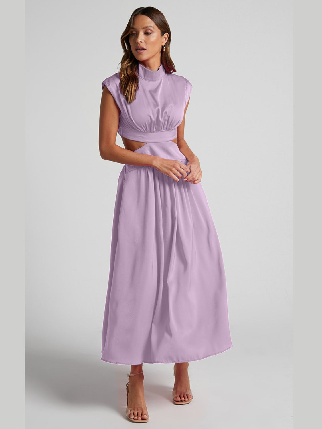 Zephariel Cutout Mock Neck Sleeveless Ruched Dress