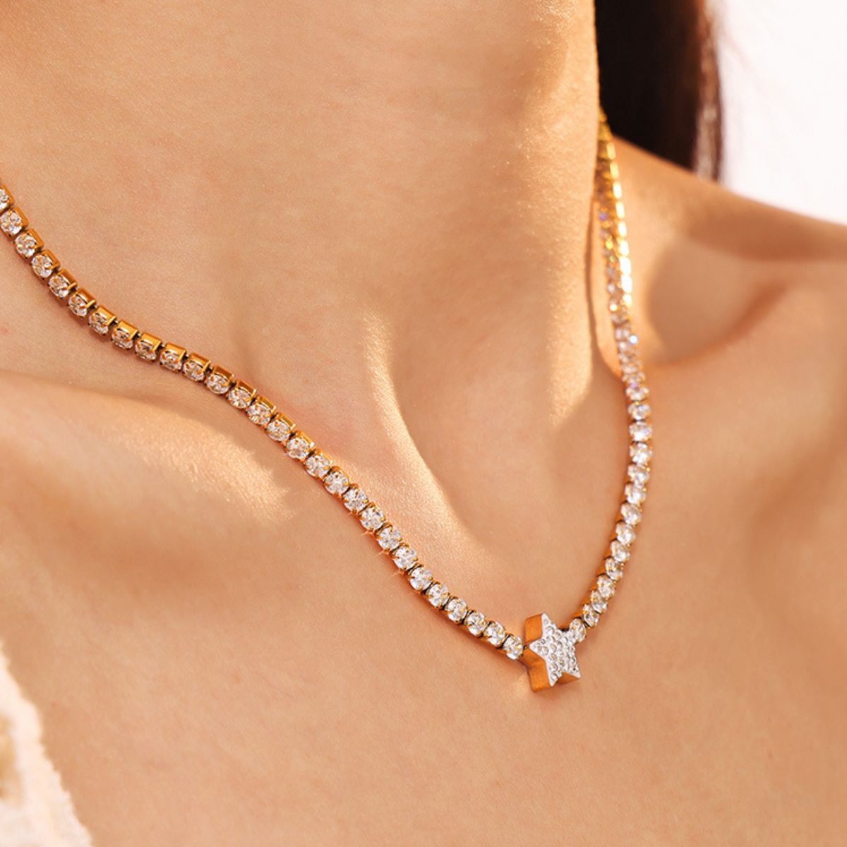 Zephariel Titanium Steel Zircon Star Necklace