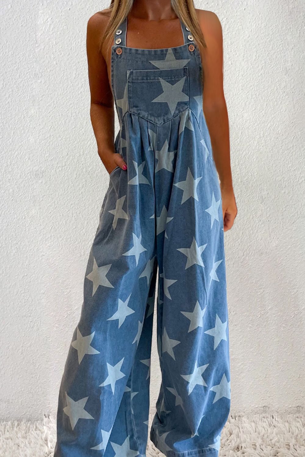 Zephariel Star Square Neck Wide Leg Denim Overalls