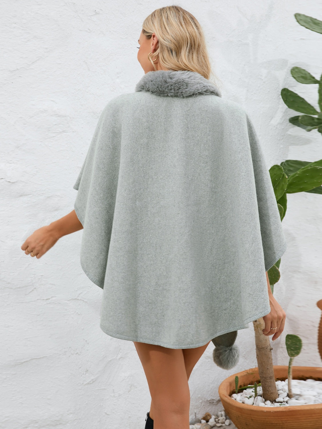 Zephariel Fuzzy Trim Open Front Poncho