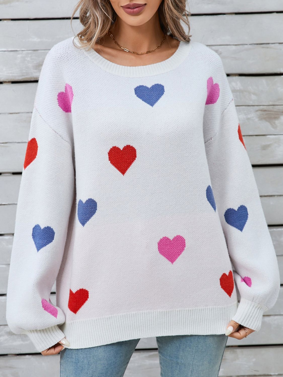 Zephariel Heart Round Neck Long Sleeve Sweater