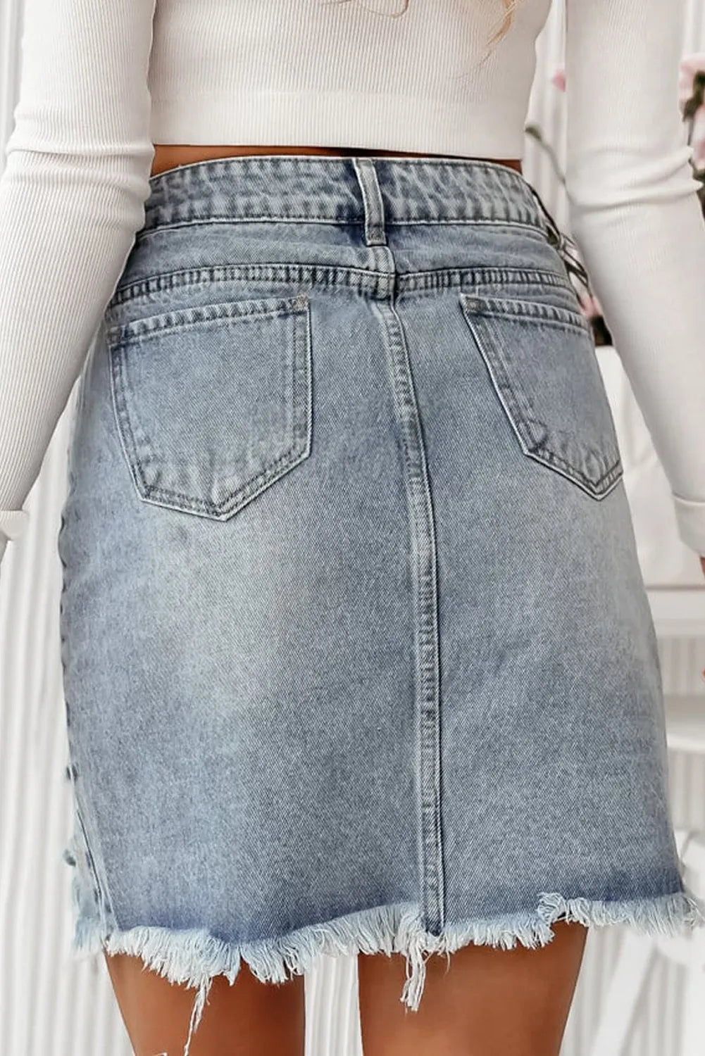 Zephariel Distressed Raw Hem Heart Mini Denim Skirt