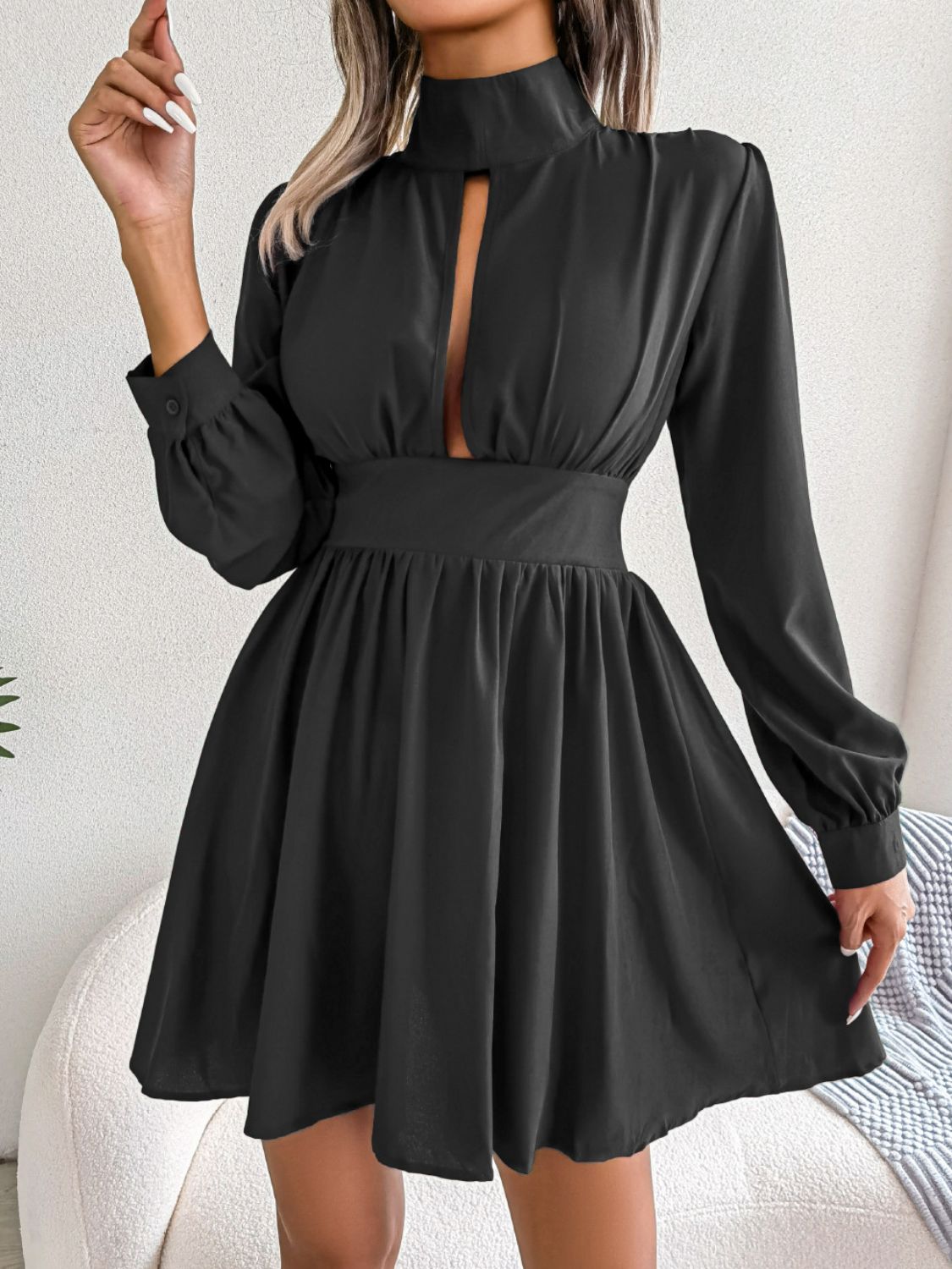 Zephariel Cutout Turtleneck A-Line Mini Dress