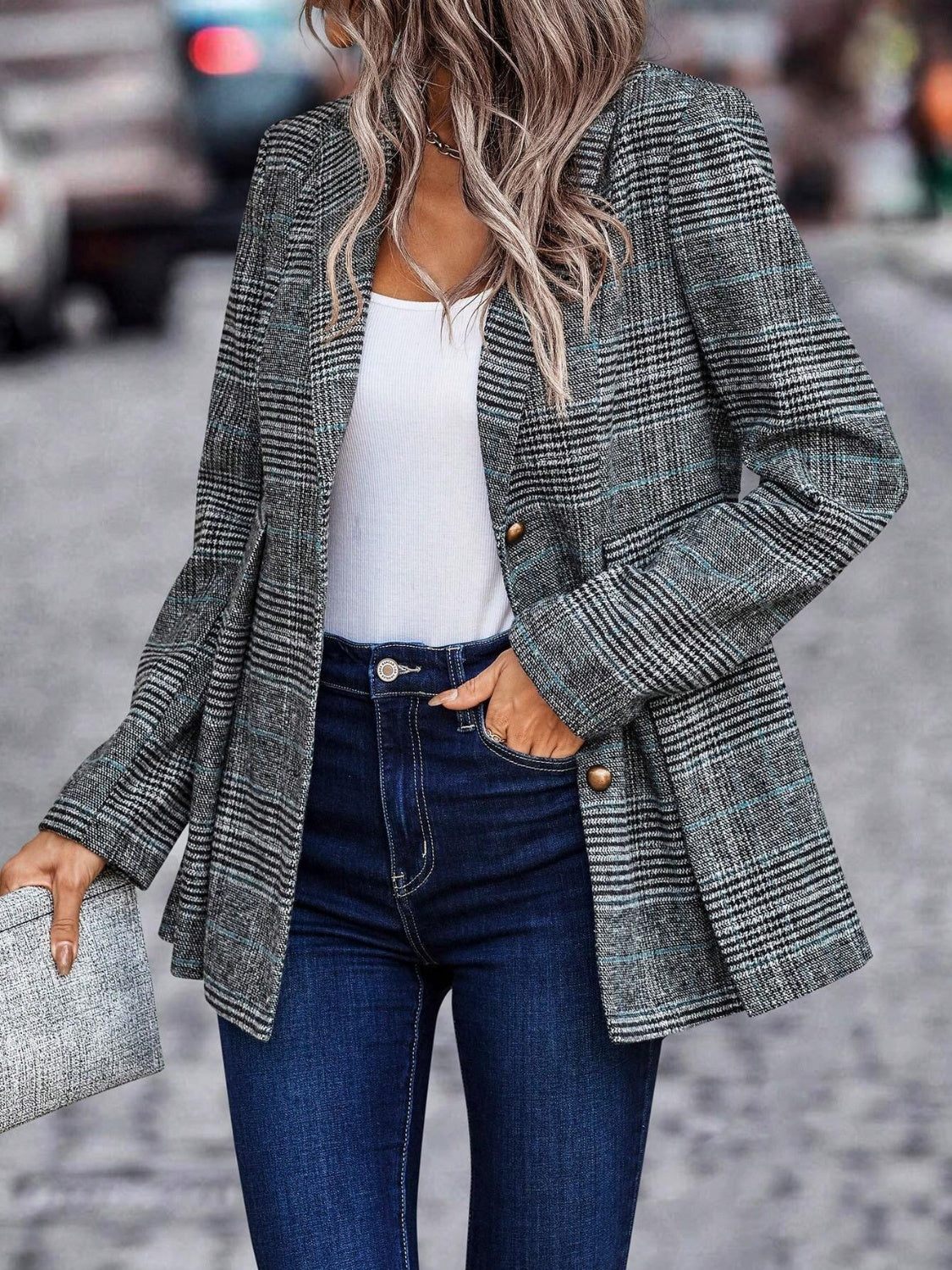 Zephariel Plaid Button Up Lapel Collar Blazer