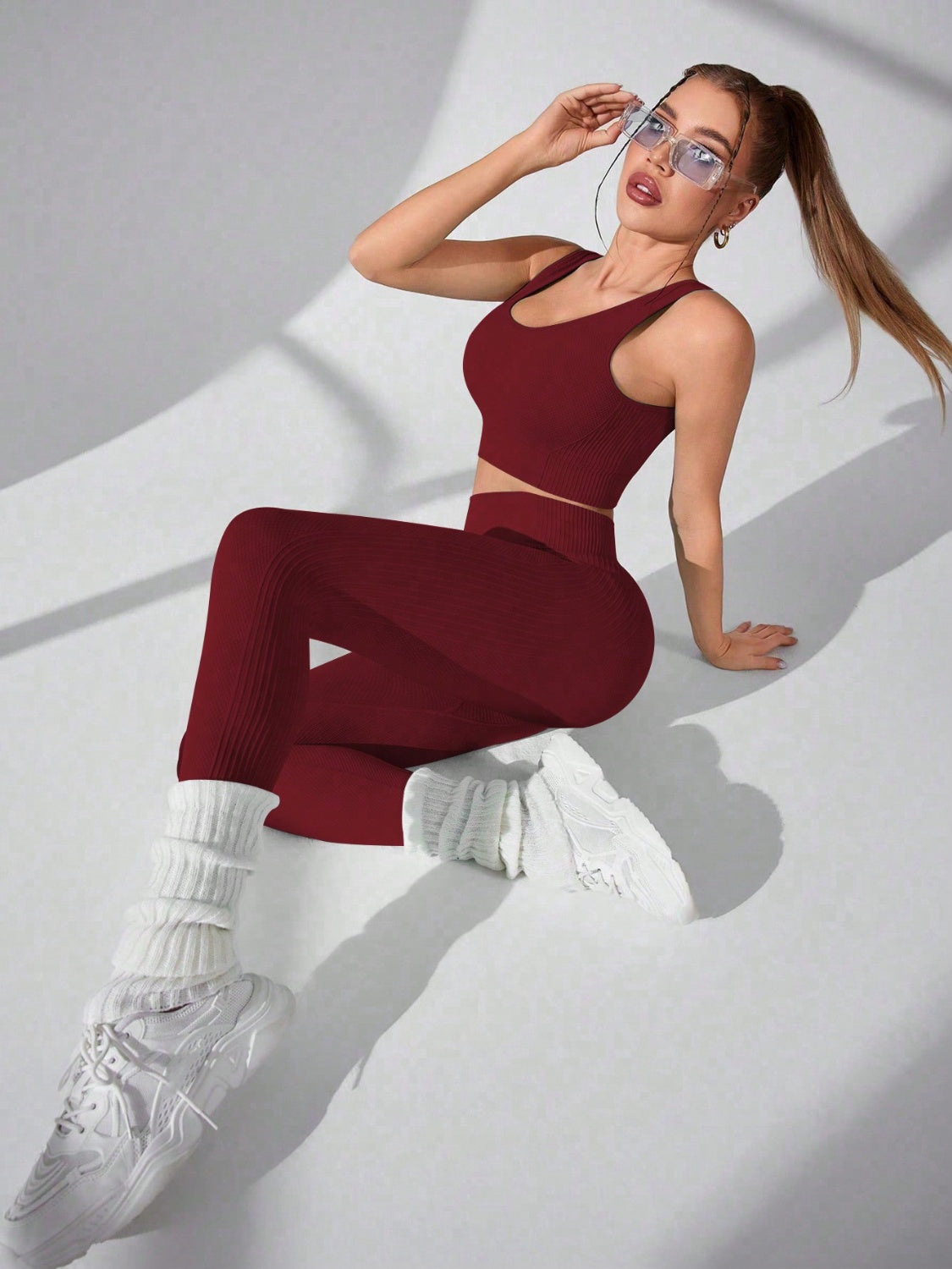 Zephariel Scoop Neck Wide Strap Top and Pants Active Set