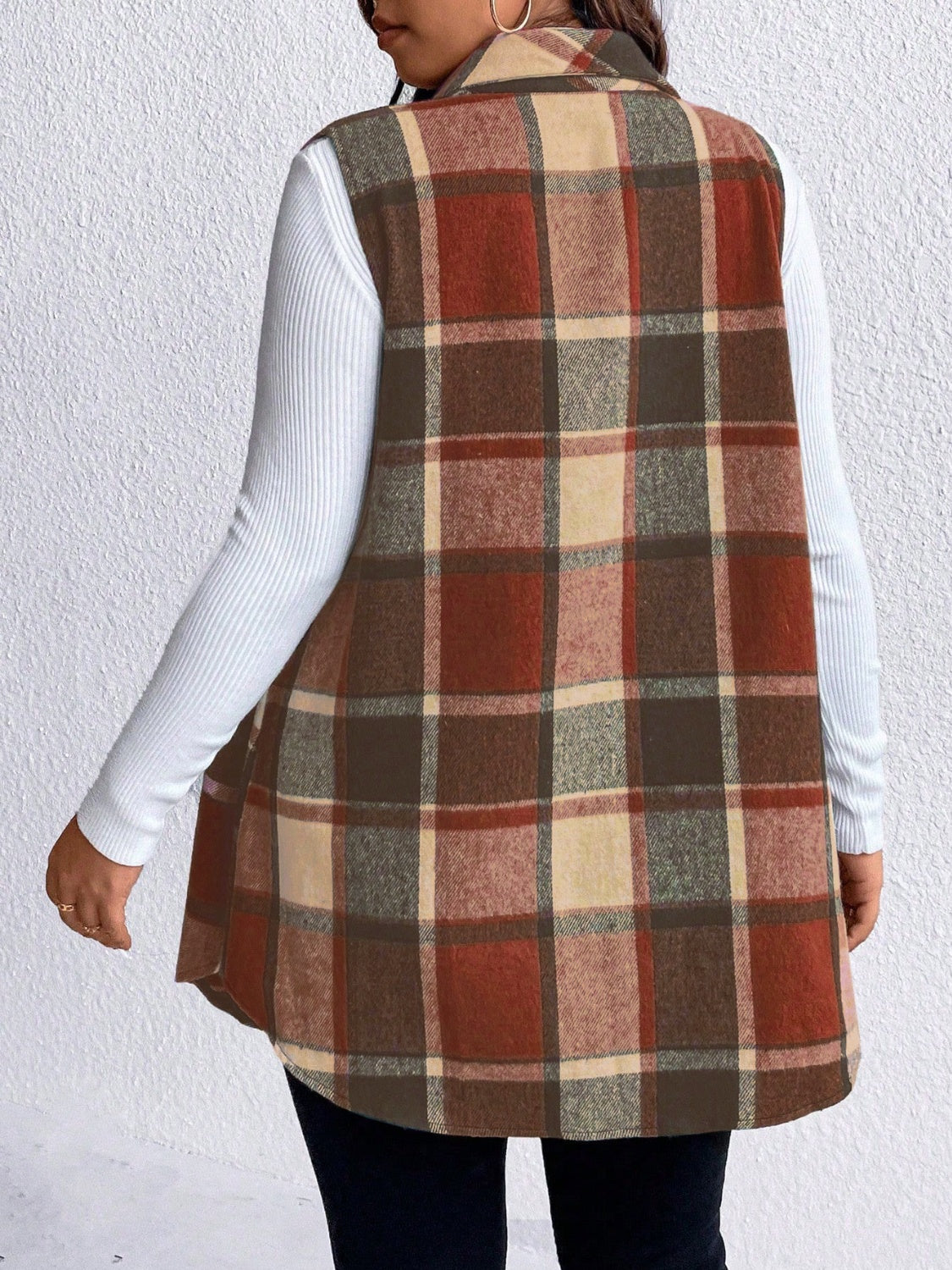 Zephariel Plus Size Pocketed Plaid Button Up Vest Coat