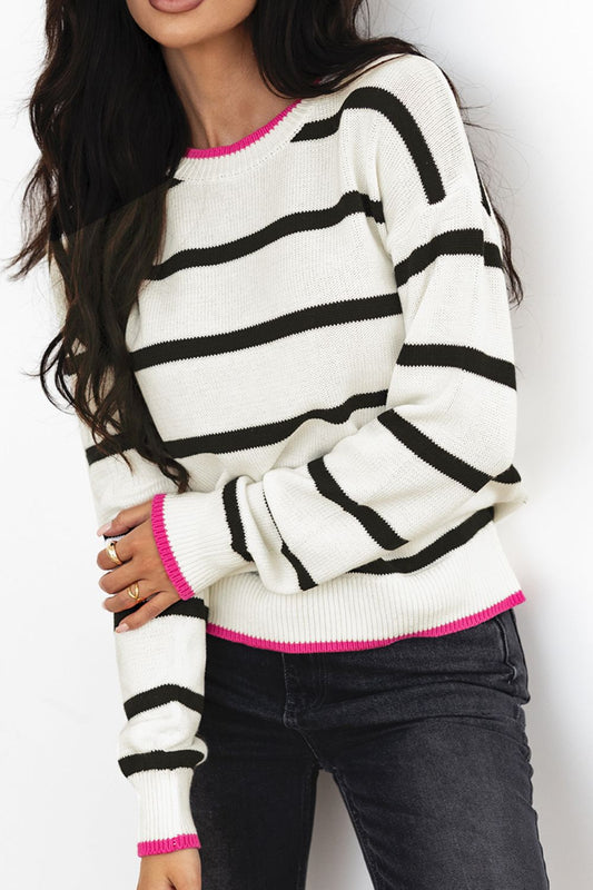 Zephariel Striped Round Neck Drop Shoulder Sweater