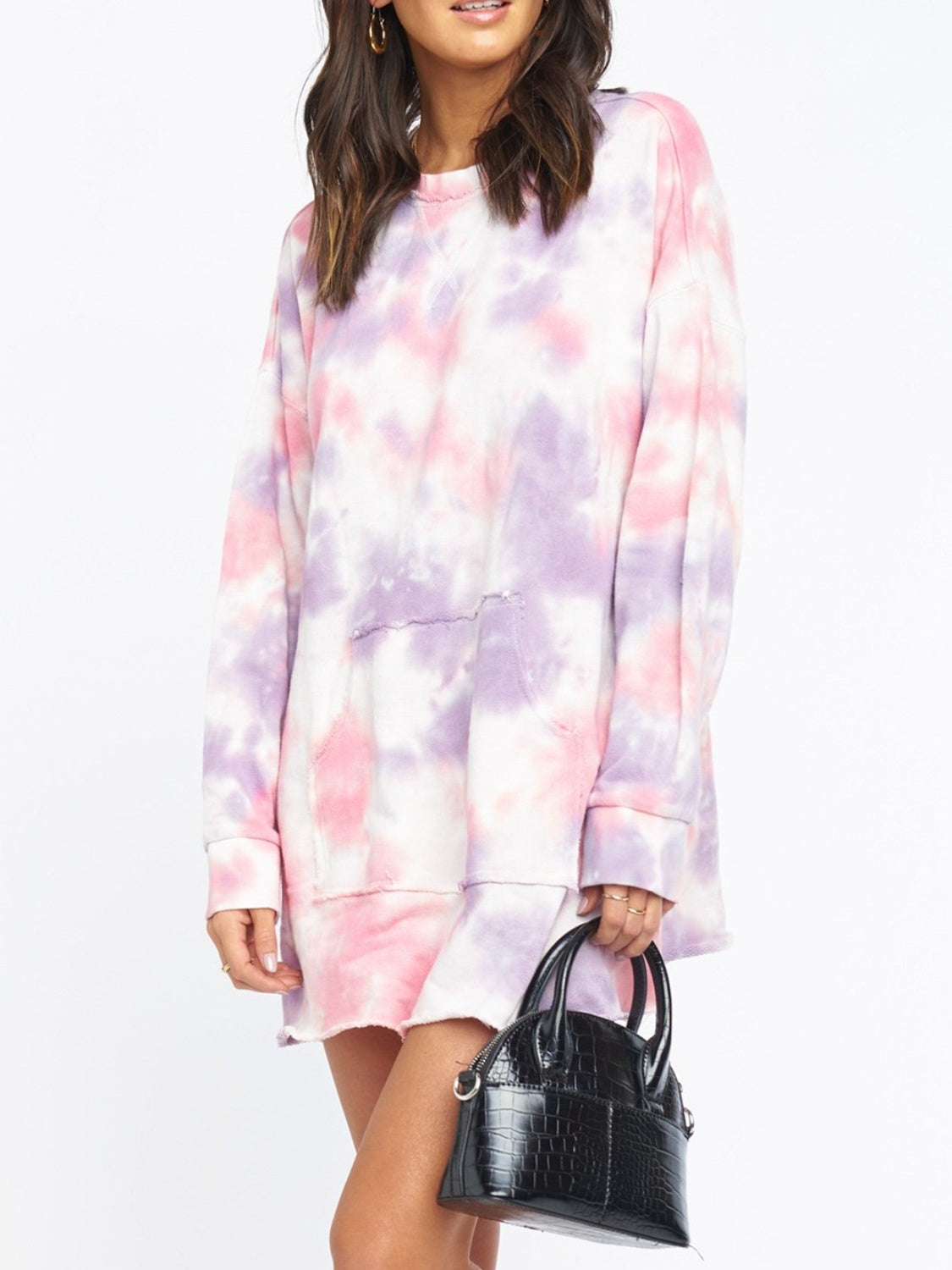 Zephariel Pocketed Tie-Dye Round Neck Long Sleeve Dress