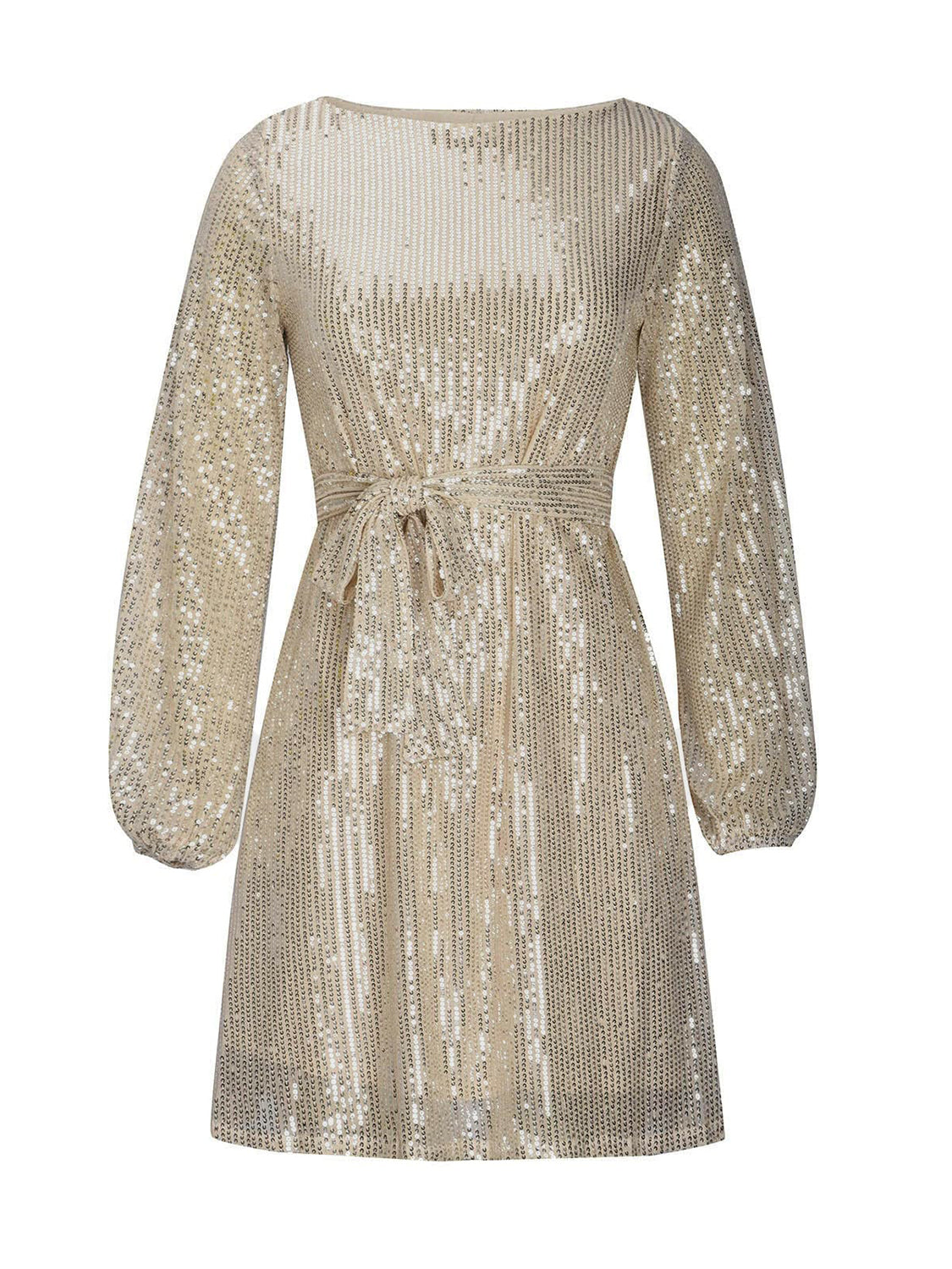 Zephariel Sequin Tie Waist Long Sleeve Mini Dress