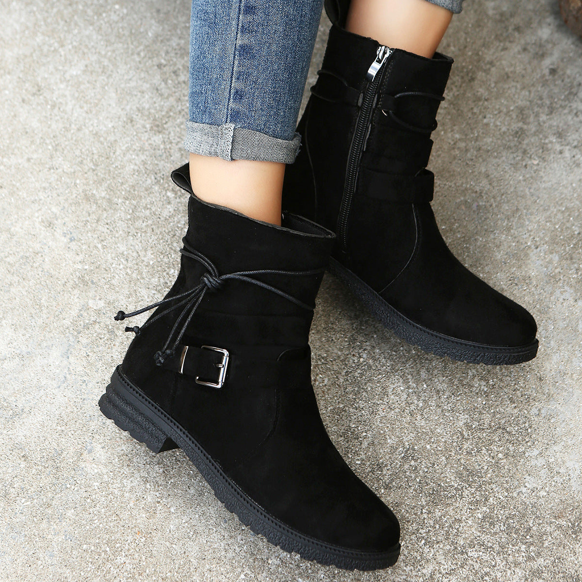 Zephariel Suede Side Zip Round Toe Boots