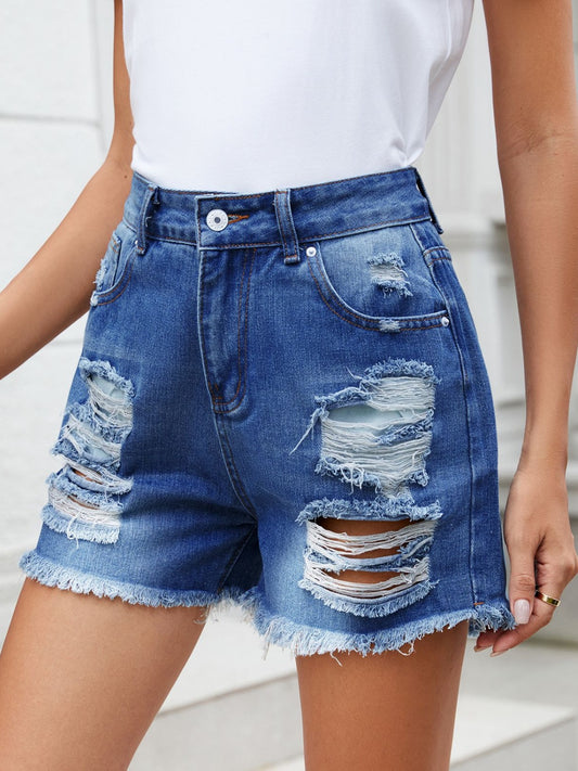 Zephariel Distressed Raw Hem Denim Shorts