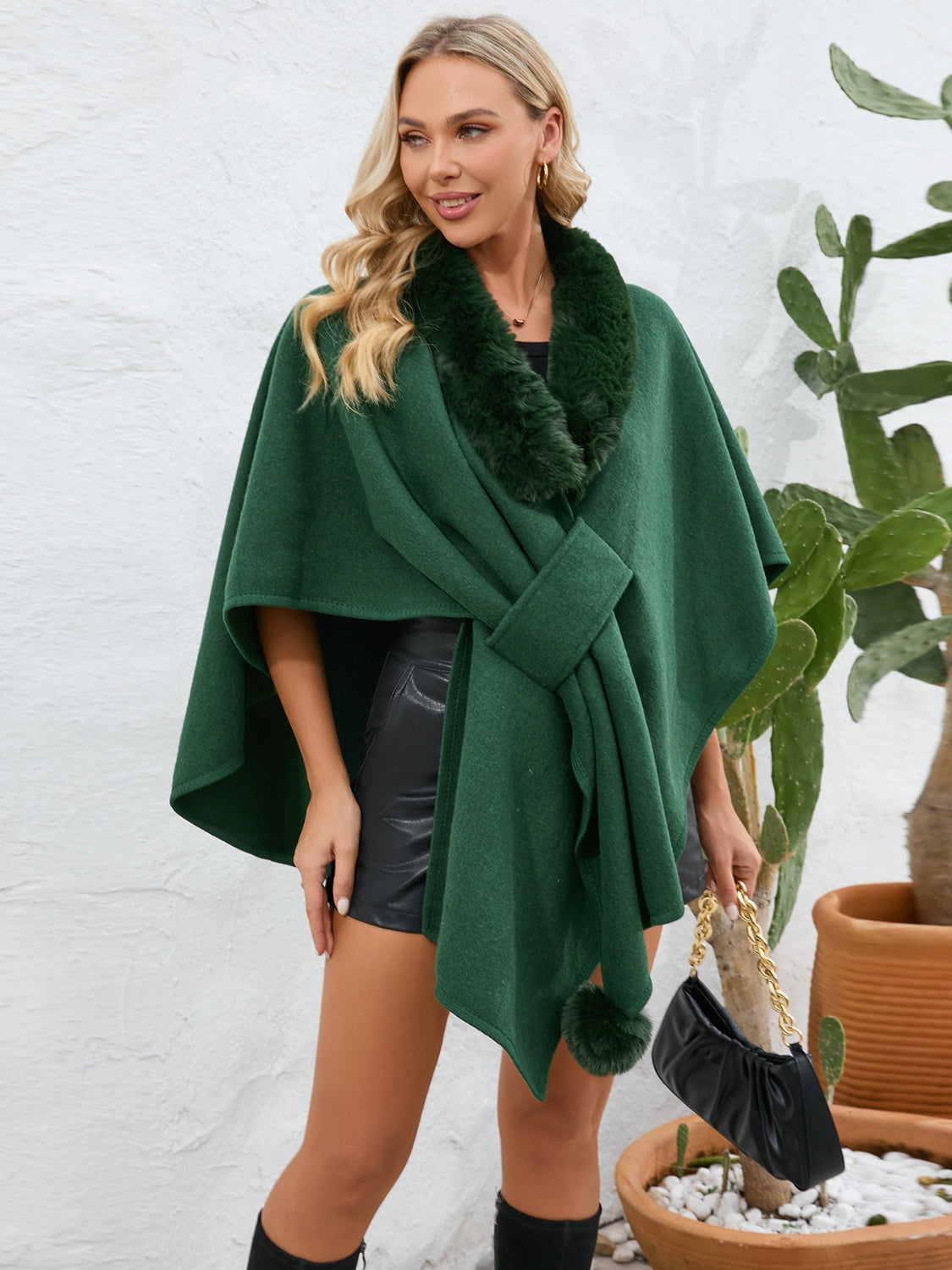 Zephariel Fuzzy Trim Open Front Poncho