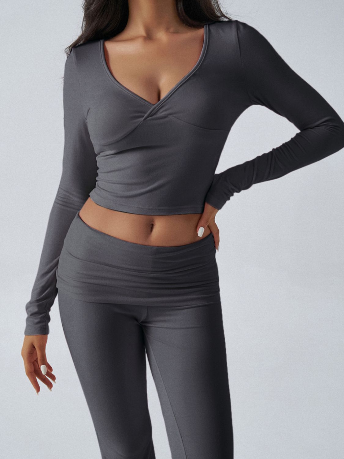 Zephariel Ruched Long Sleeve Top and Pants Set